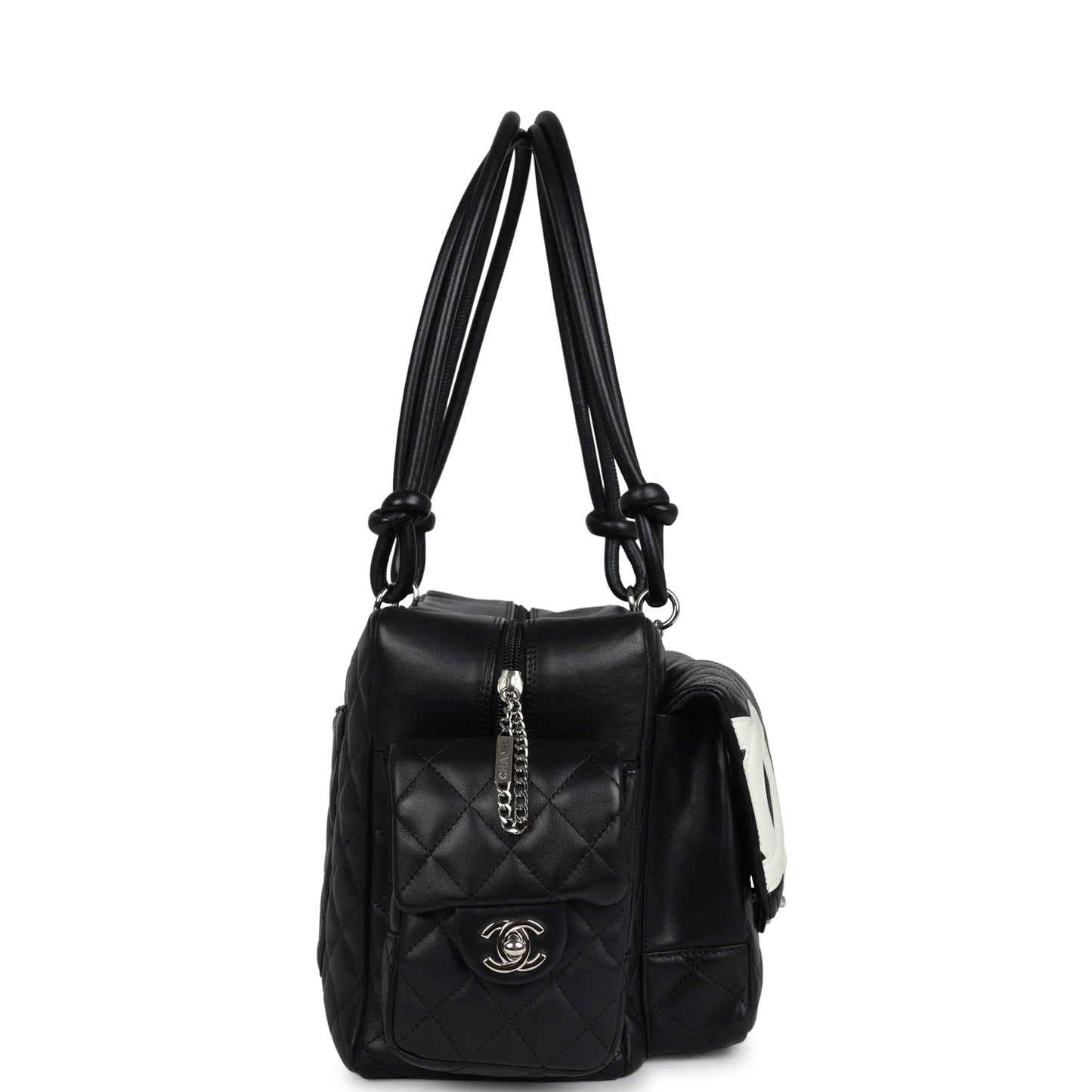 Chanel Vintage Large Cambon Ligne Reporter Bag Black and White Lambskin Silver Hardware
