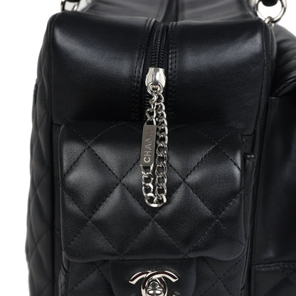 Chanel Vintage Large Cambon Ligne Reporter Bag Black and White Lambskin Silver Hardware