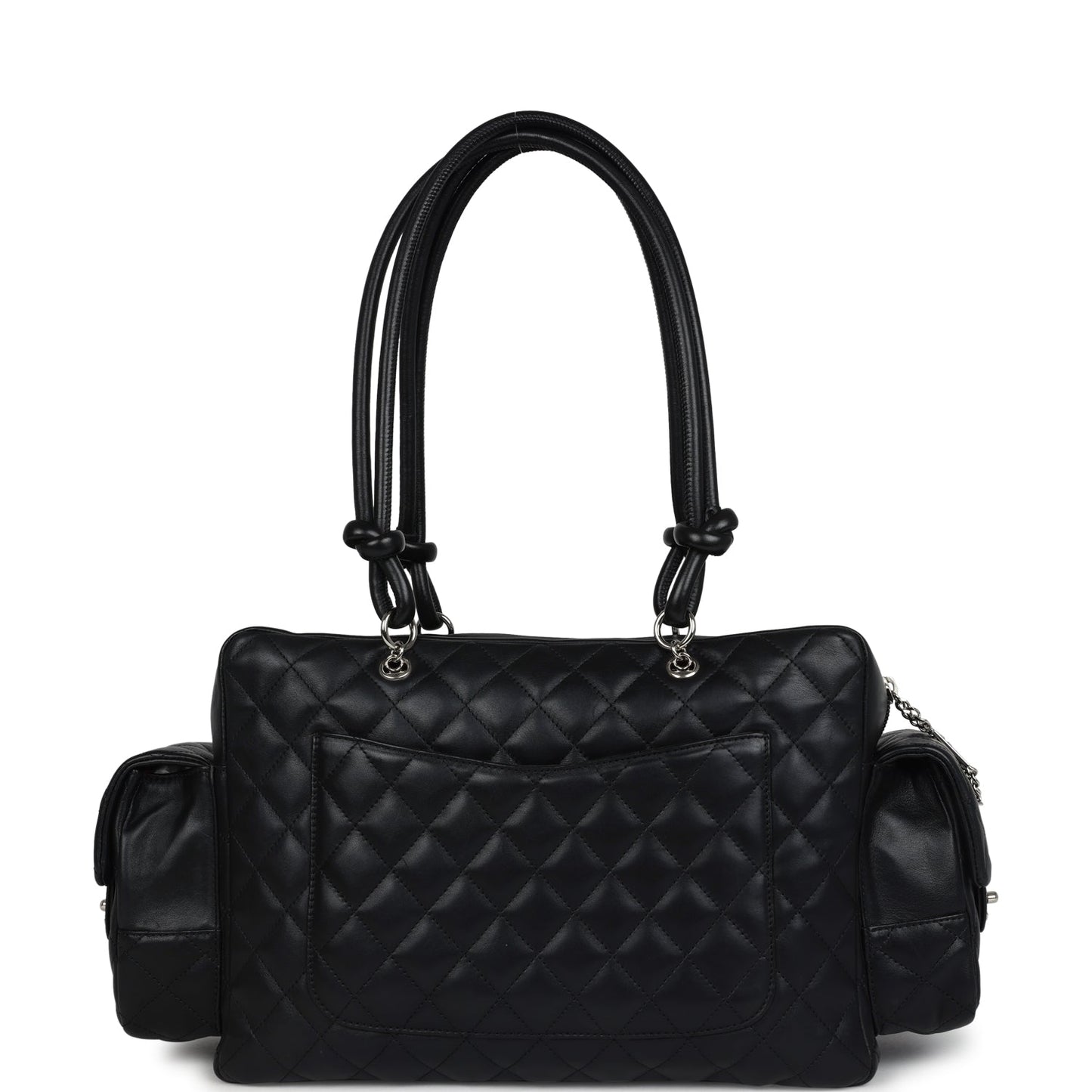 Chanel Vintage Large Cambon Ligne Reporter Bag Black and White Lambskin Silver Hardware