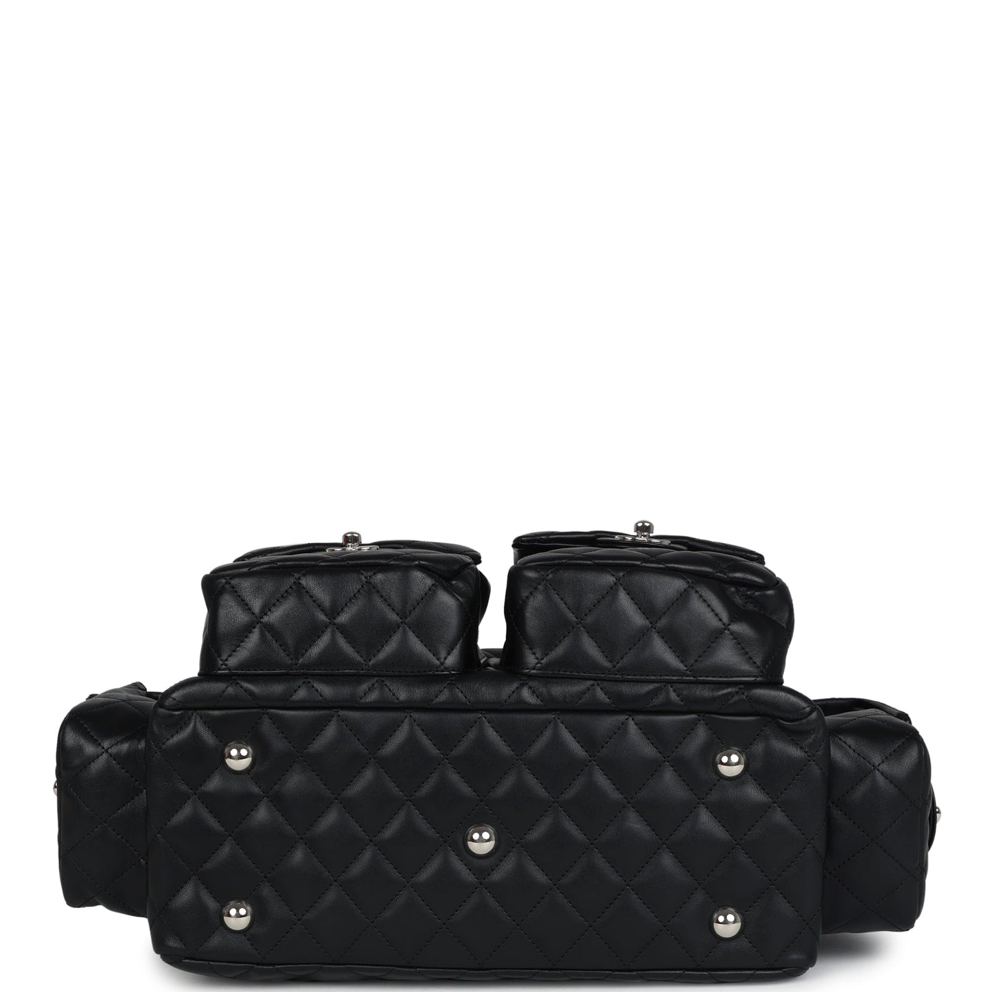 Chanel Vintage Large Cambon Ligne Reporter Bag Black and White Lambskin Silver Hardware