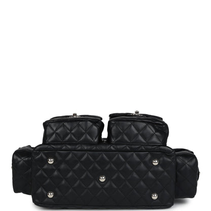 Chanel Vintage Large Cambon Ligne Reporter Bag Black and White Lambskin Silver Hardware