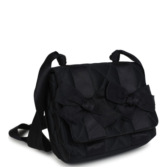 Chanel Vintage Mini Bow Shoulder Bag Black Satin Gold Hardware