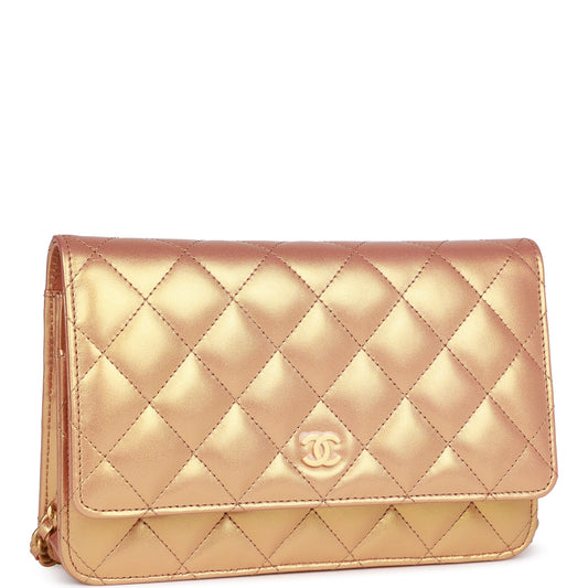 Chanel Wallet on Chain WOC Gold Metallic Calfskin Antique Gold Hardware