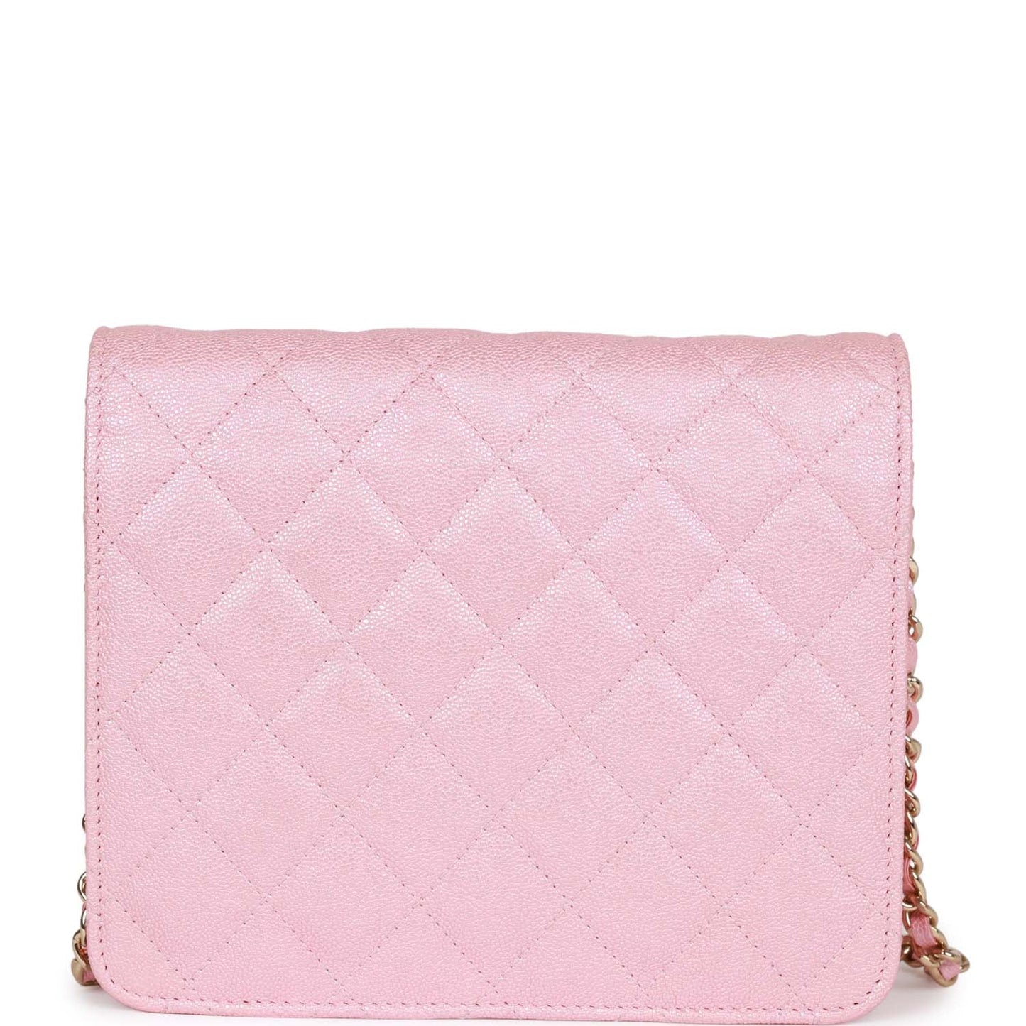 Chanel Square Wallet on Chain WOC Iridescent Pink Caviar Light Gold Hardware