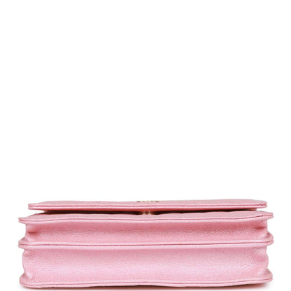 Chanel Square Wallet on Chain WOC Iridescent Pink Caviar Light Gold Hardware