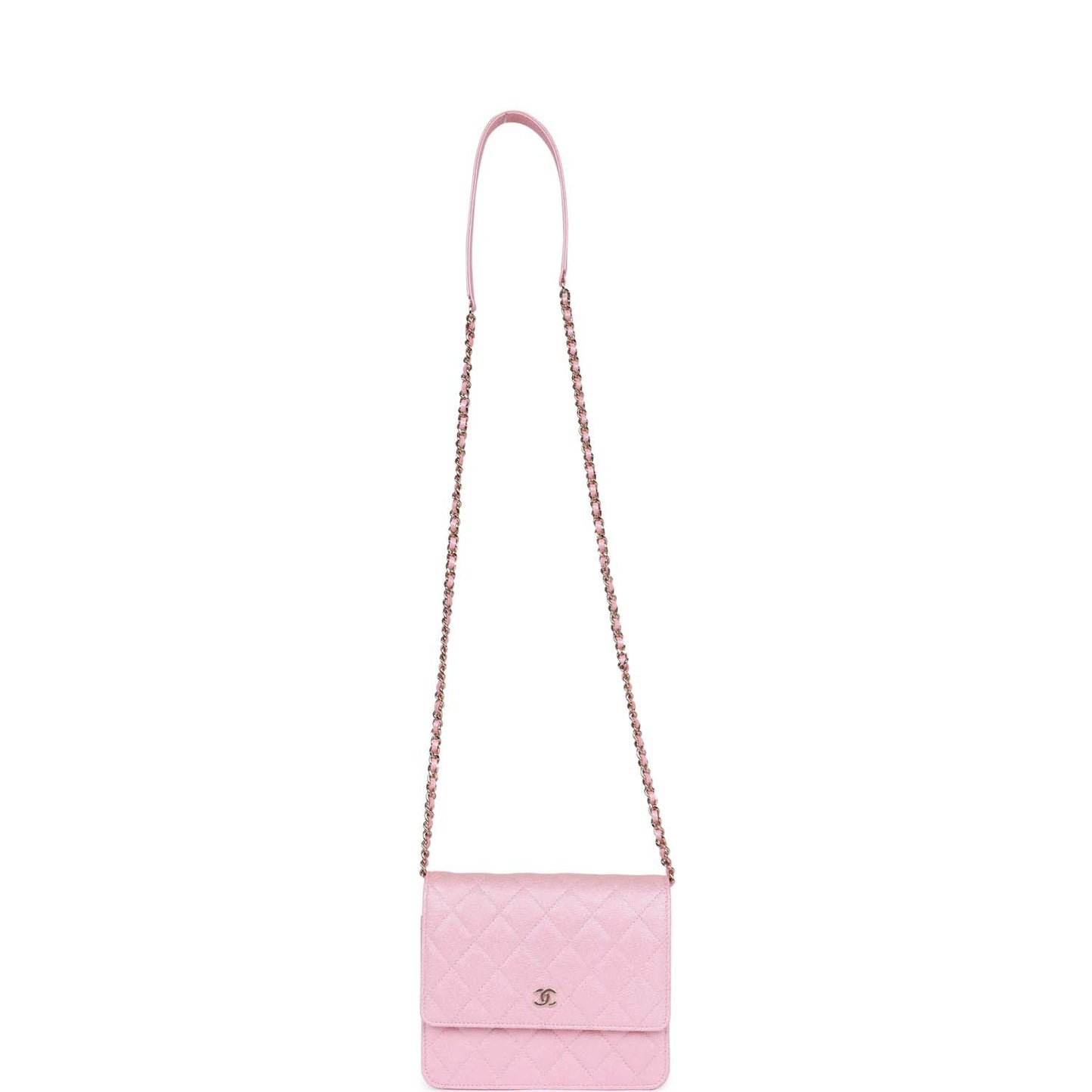 Chanel Square Wallet on Chain WOC Iridescent Pink Caviar Light Gold Hardware
