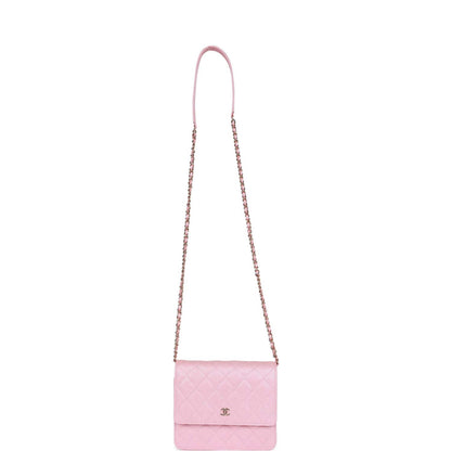 Chanel Square Wallet on Chain WOC Iridescent Pink Caviar Light Gold Hardware