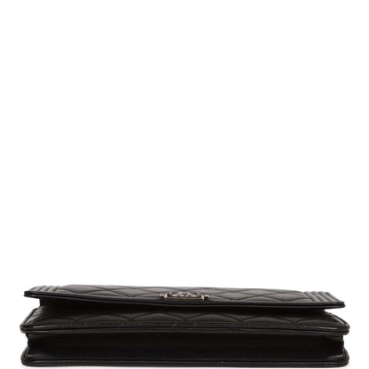 Chanel Wallet on Chain WOC Boy Black Lambskin Aged Silver Hardware