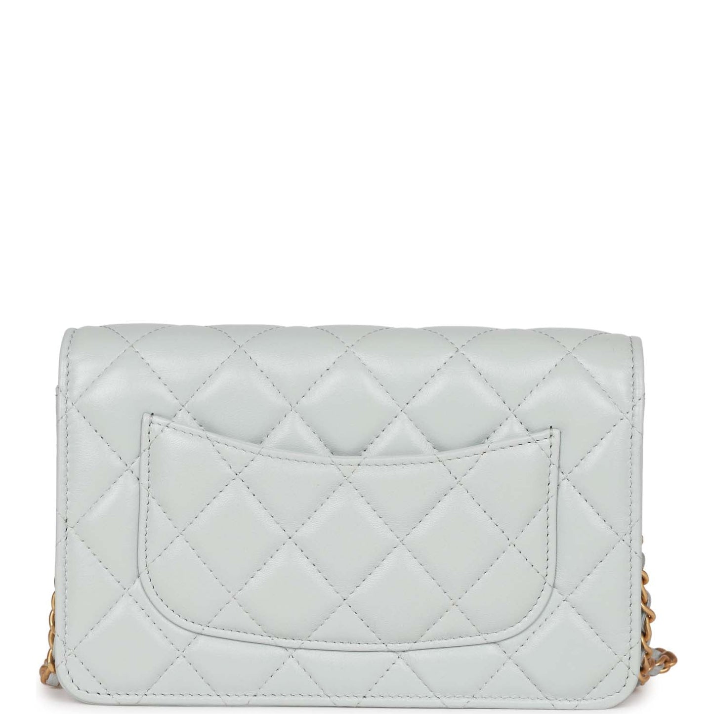 Chanel Heart Wallet on Chain WOC Light Blue Lambskin Aged Gold Hardware