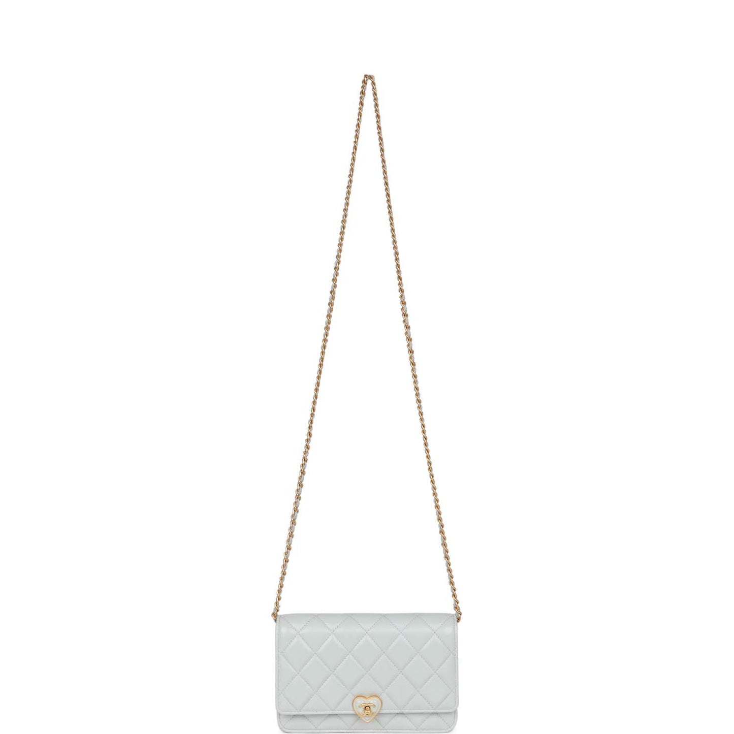 Chanel Heart Wallet on Chain WOC Light Blue Lambskin Aged Gold Hardware