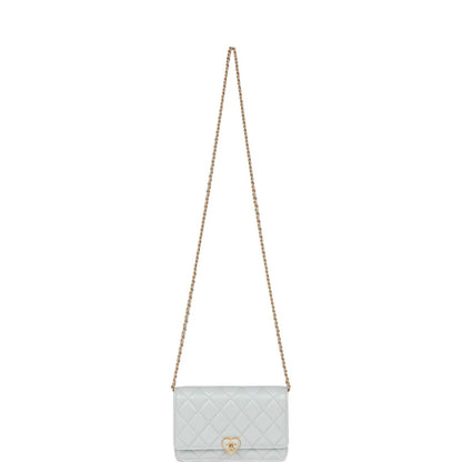 Chanel Heart Wallet on Chain WOC Light Blue Lambskin Aged Gold Hardware