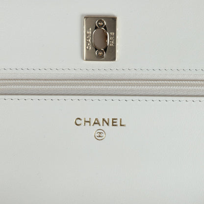 Chanel Classic Wallet on Chain WOC Bow White Caviar Gold Hardware