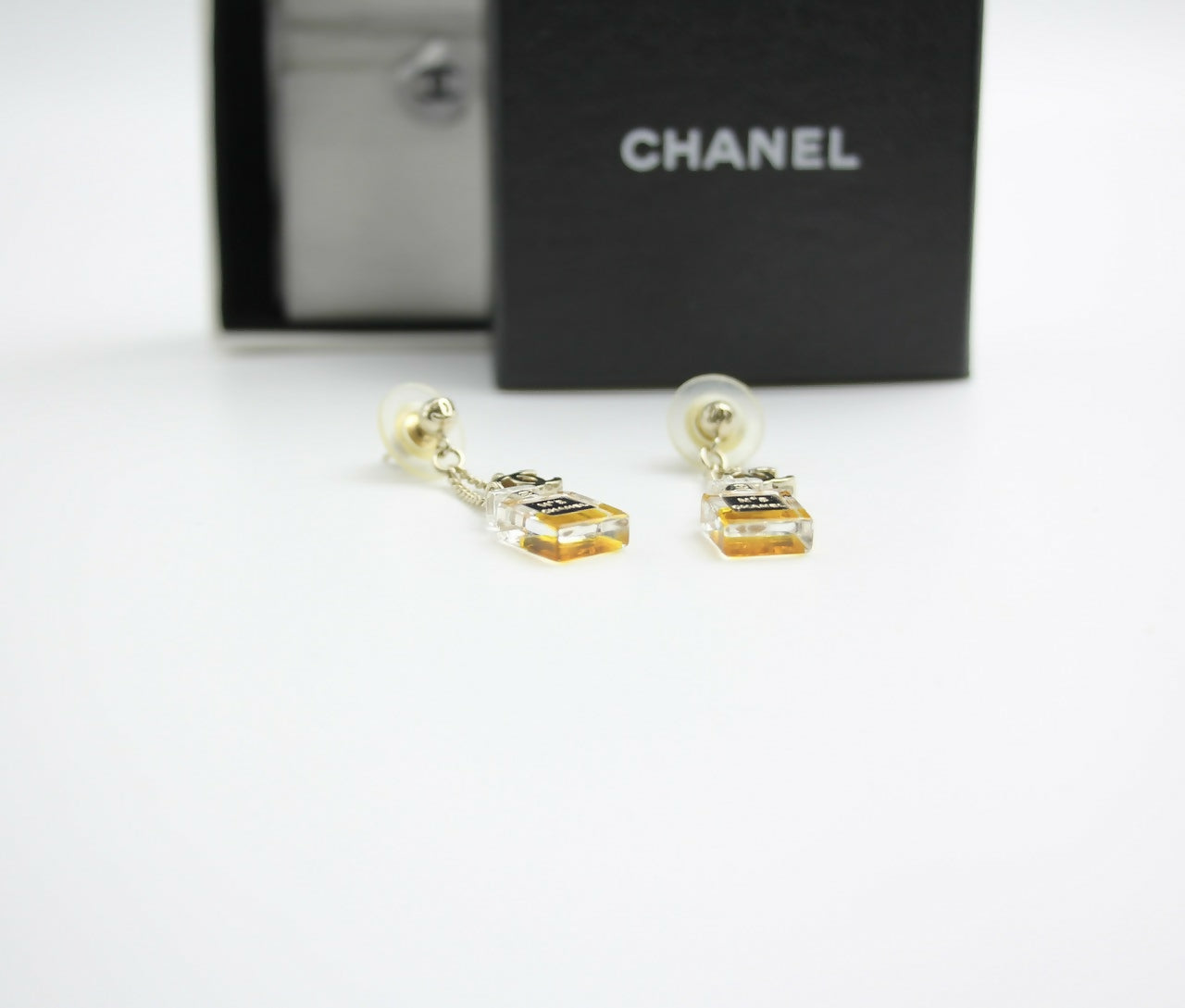 Chanel Vintage 08A Acrylic Perfume Bottle Stud Earrings