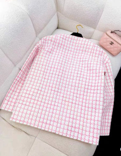 CHANEL SIZE 36 22S TWEED JACKET COTTON/ACRYLIC LIGHT PINK/WHITE