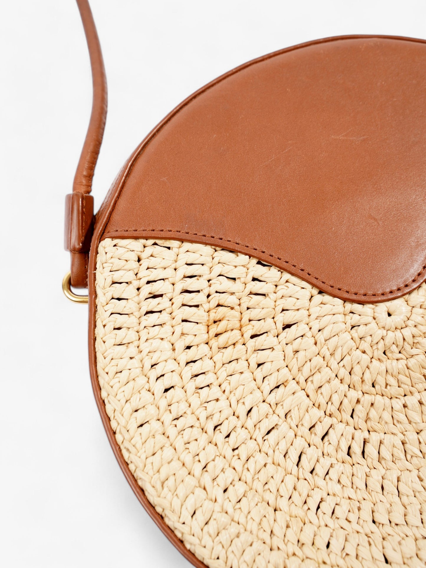 Saint Laurent Raffia Round Crossbody Bag Brown / Straw  Straw, Leather