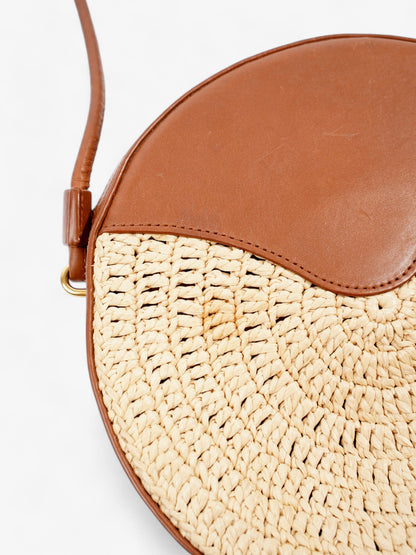 Saint Laurent Raffia Round Crossbody Bag Brown / Straw  Straw, Leather