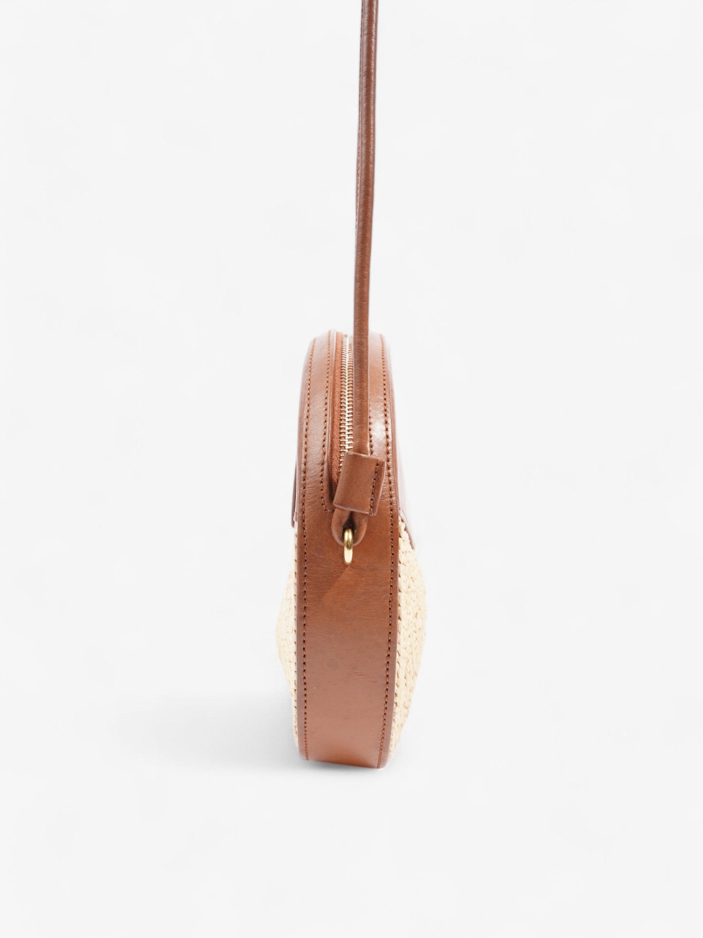 Saint Laurent Raffia Round Crossbody Bag Brown / Straw  Straw, Leather