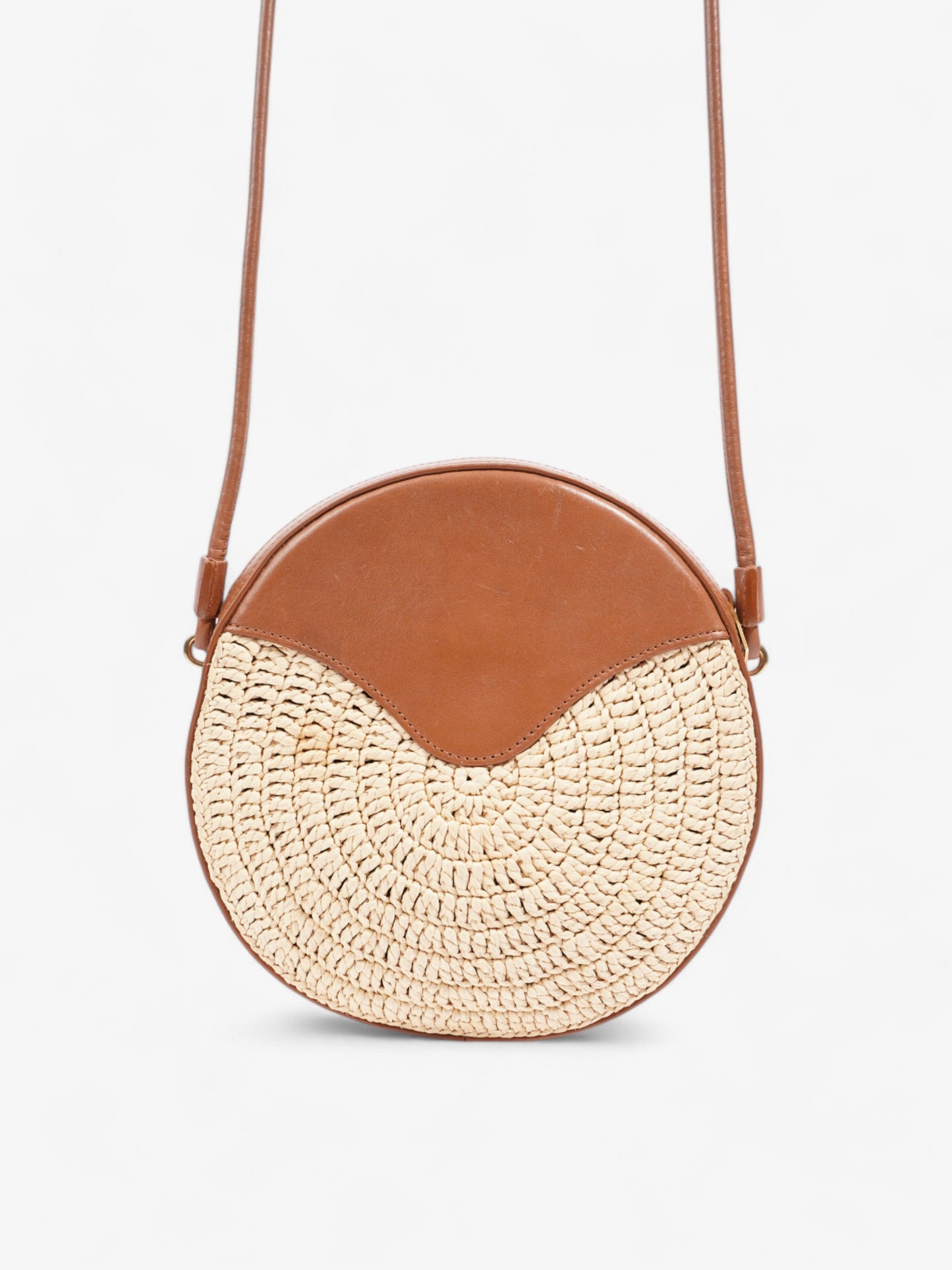 Saint Laurent Raffia Round Crossbody Bag Brown / Straw  Straw, Leather