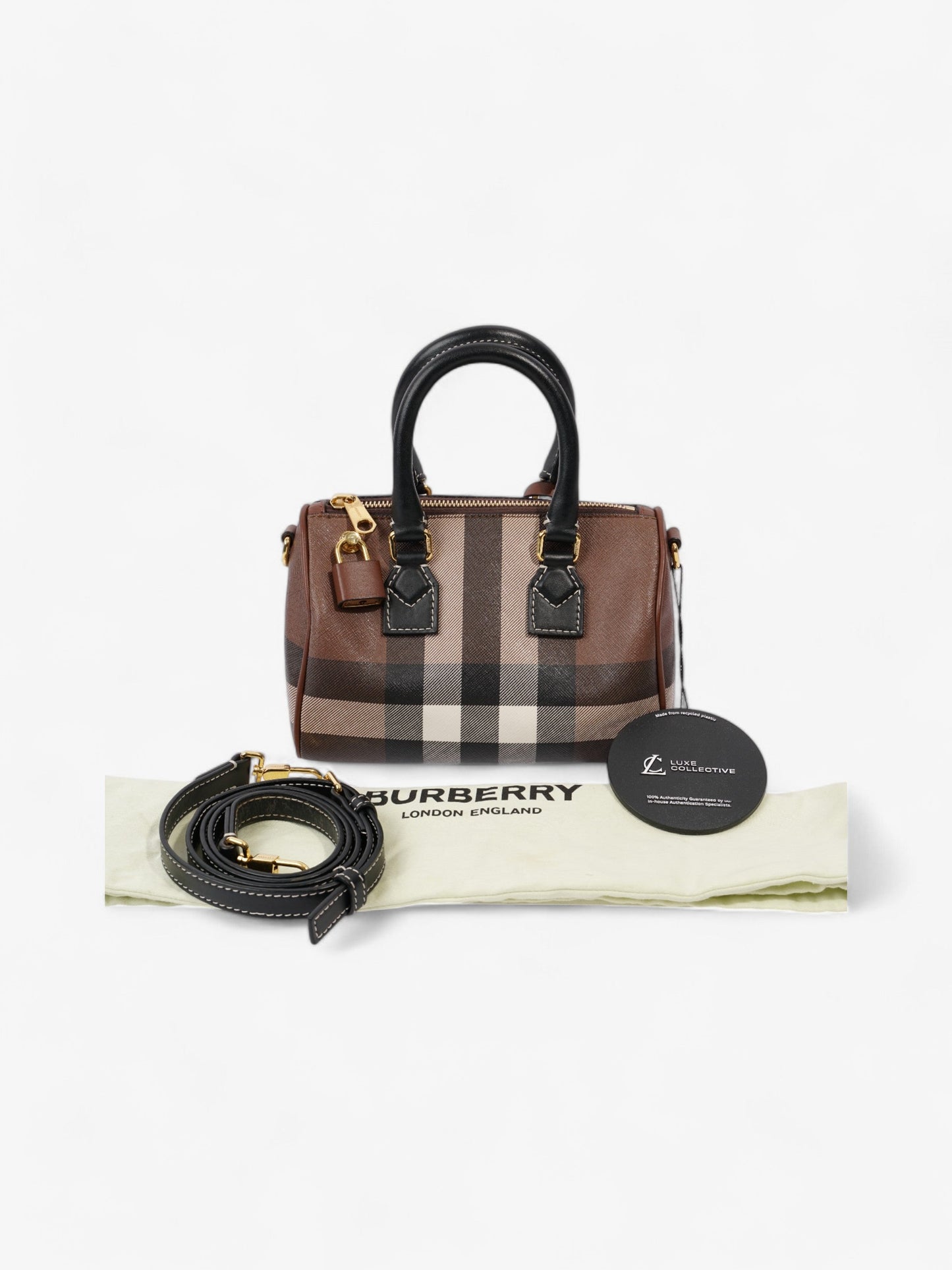 Burberry Mini Bowling Bag Brown / White  / Black Coated Canvas
