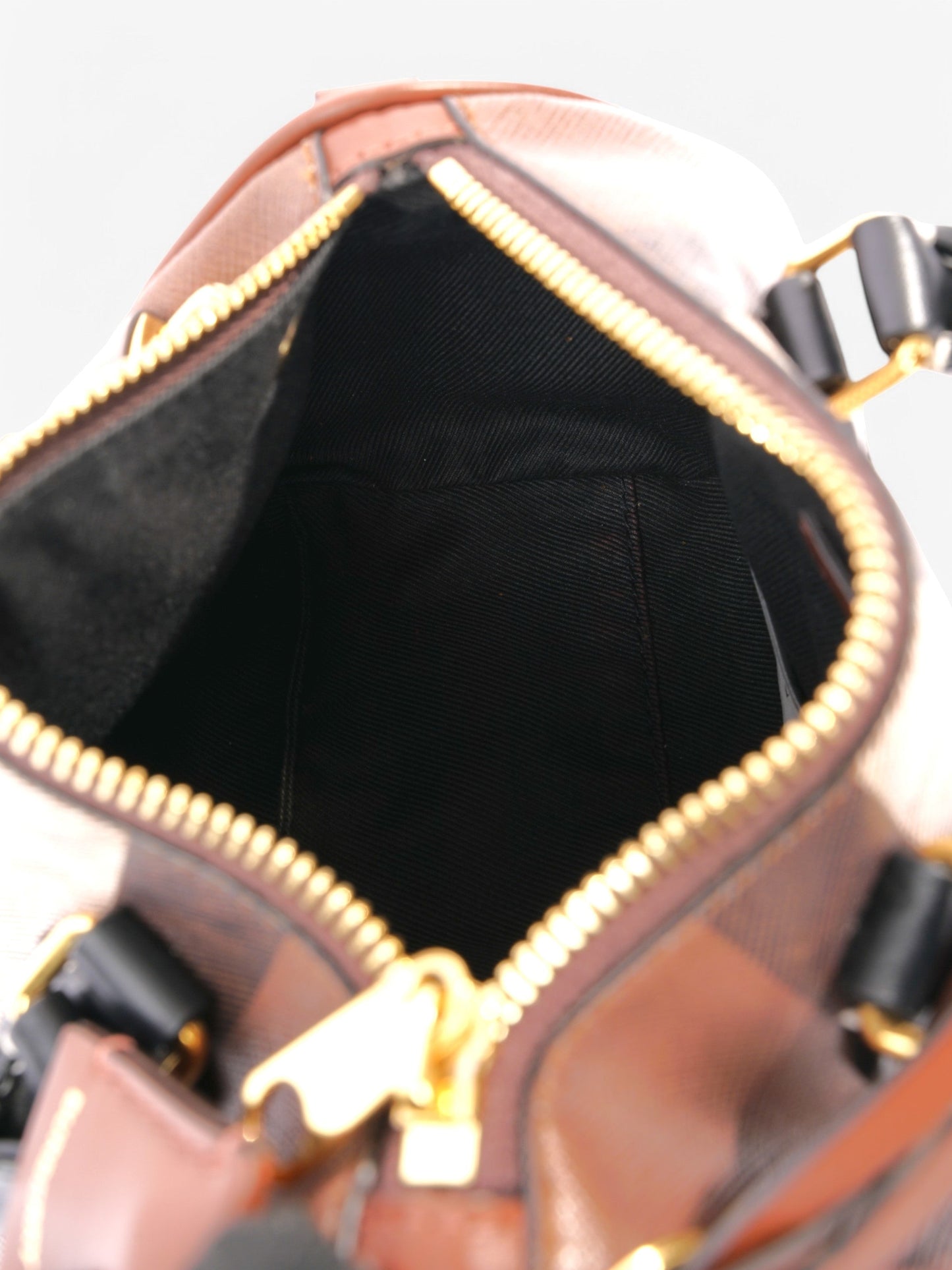 Burberry Mini Bowling Bag Brown / White  / Black Coated Canvas