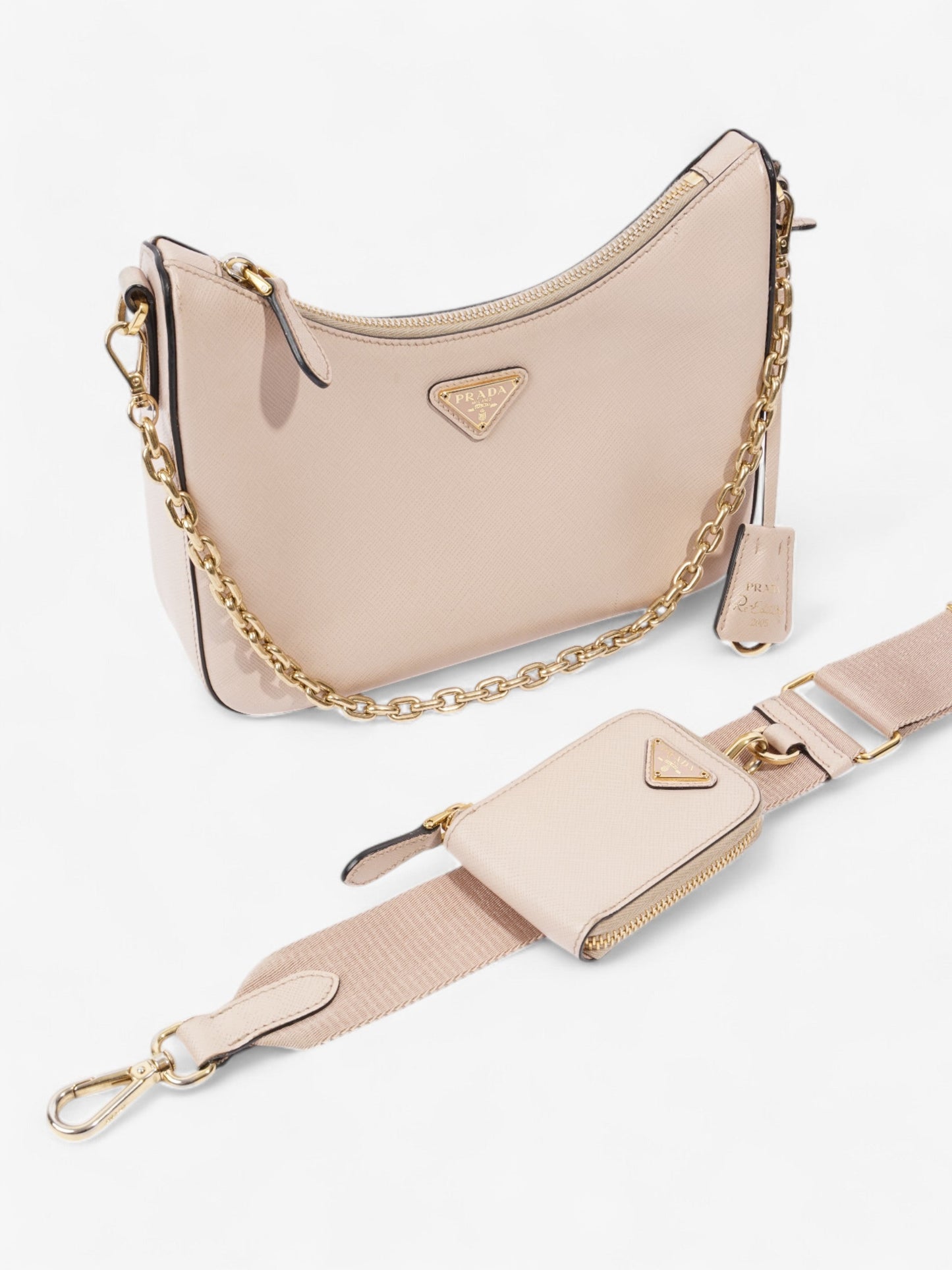 Prada Hobo Re-Edition 2005 Nude Saffiano Leather
