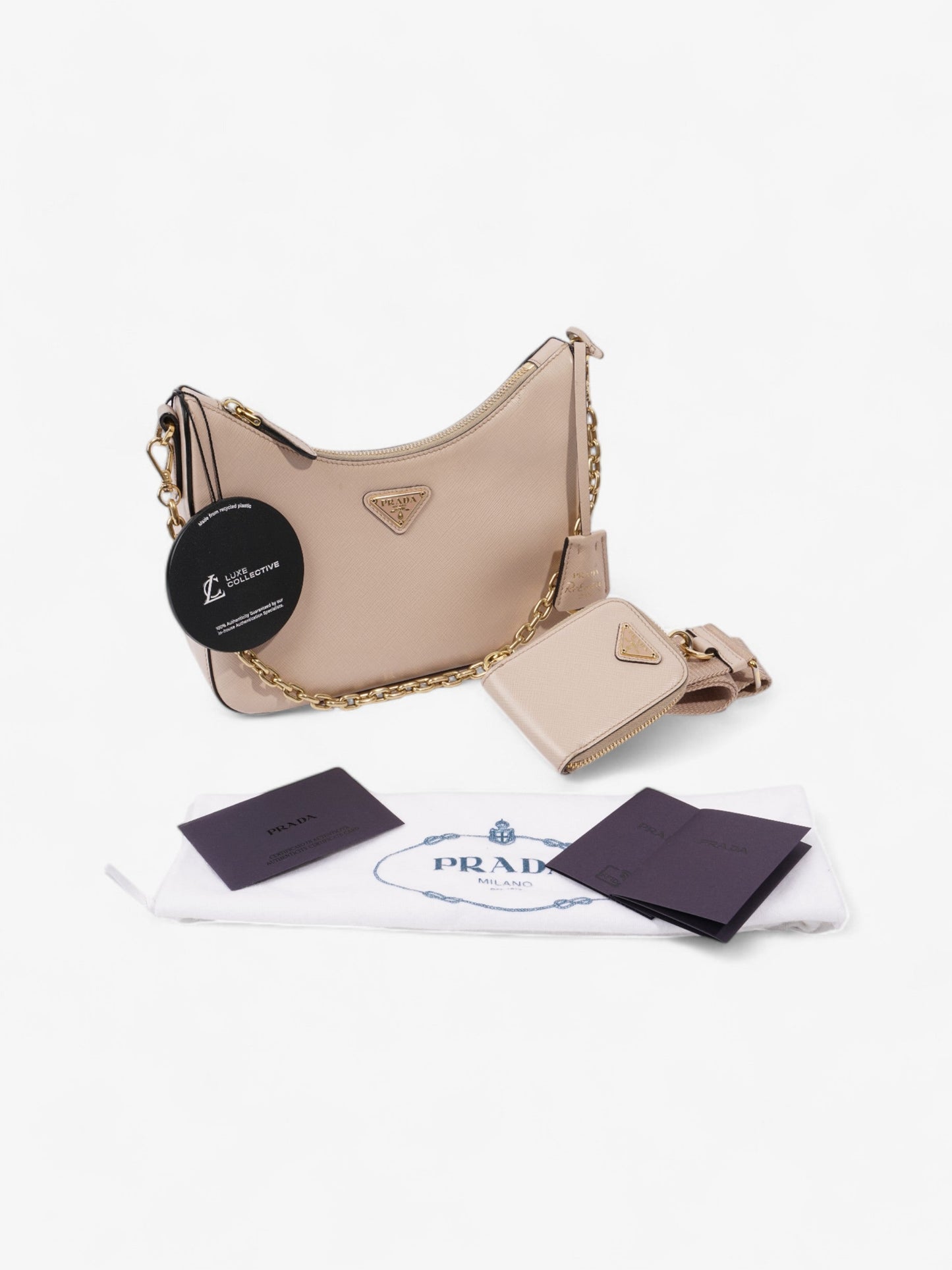 Prada Hobo Re-Edition 2005 Nude Saffiano Leather