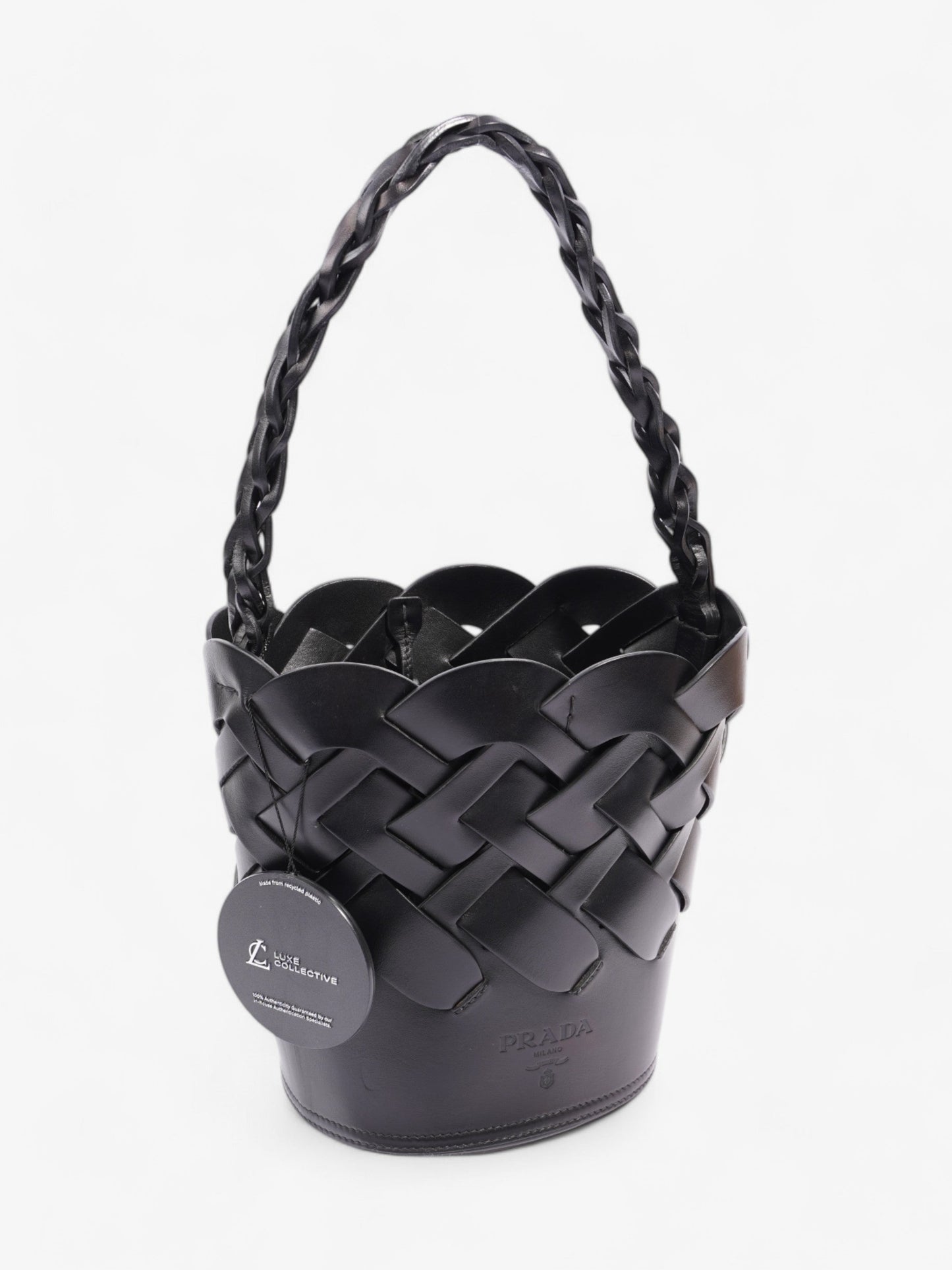 Prada Woven Bucket Bag Black Leather