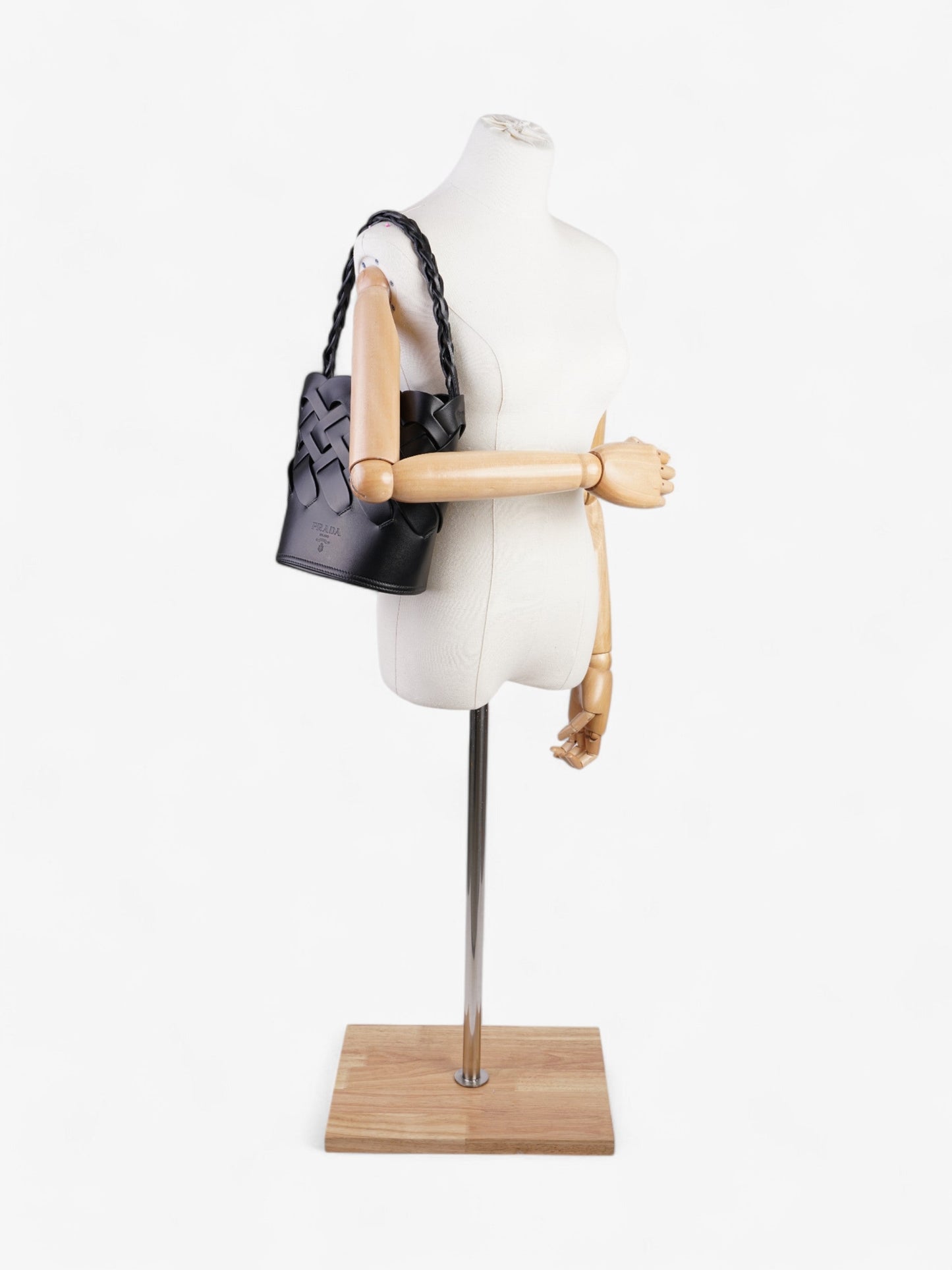 Prada Woven Bucket Bag Black Leather