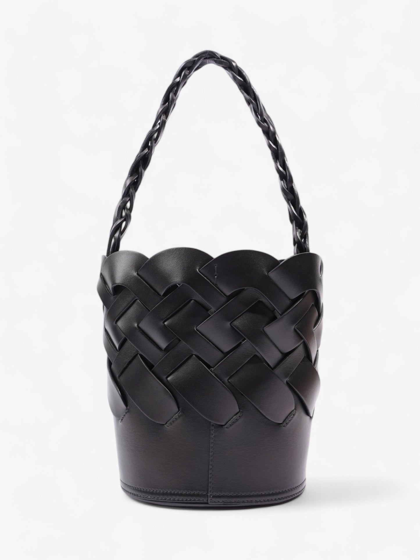Prada Woven Bucket Bag Black Leather