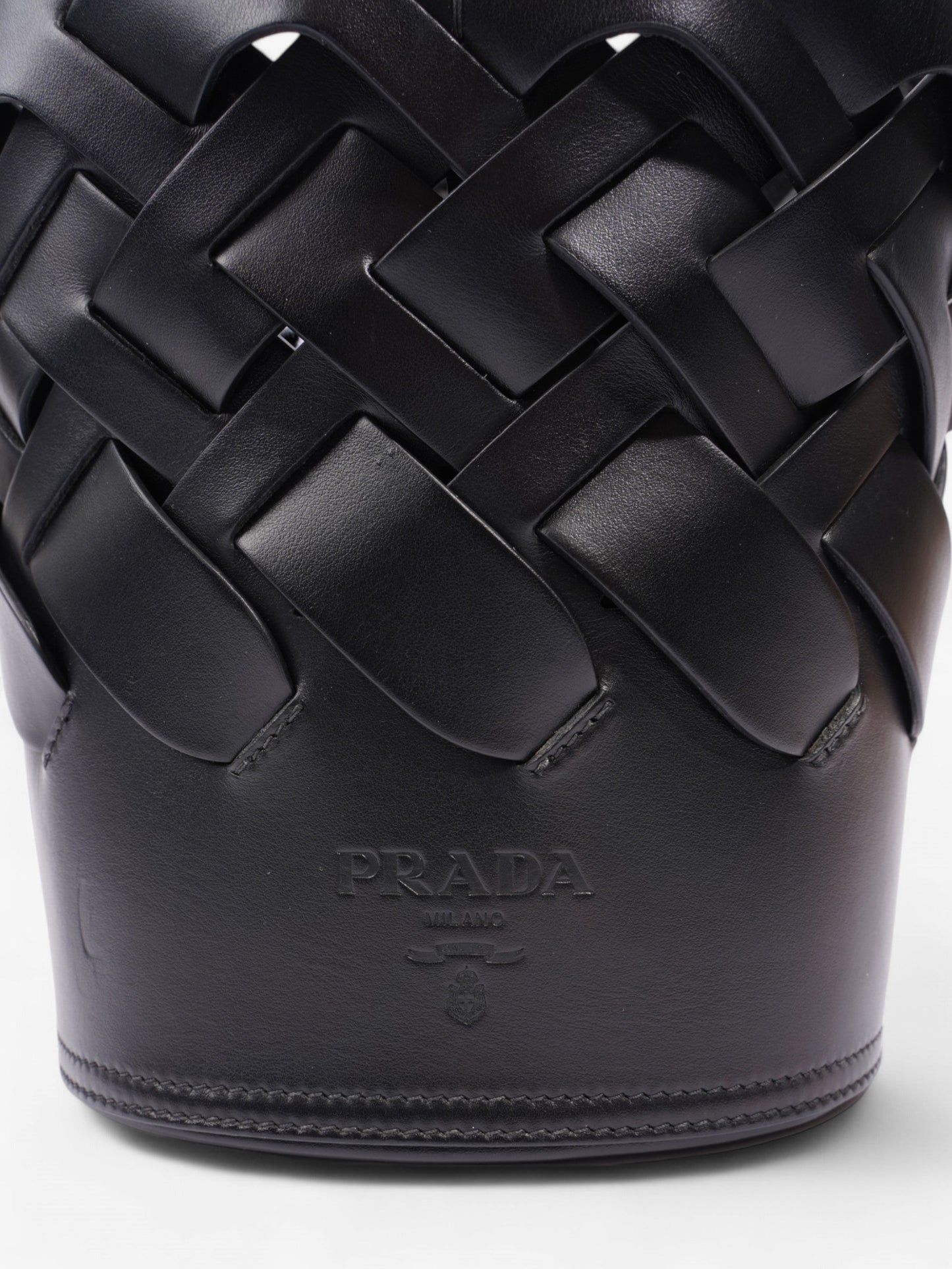 Prada Woven Bucket Bag Black Leather