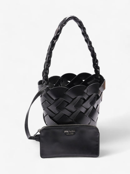 Prada Woven Bucket Bag Black Leather