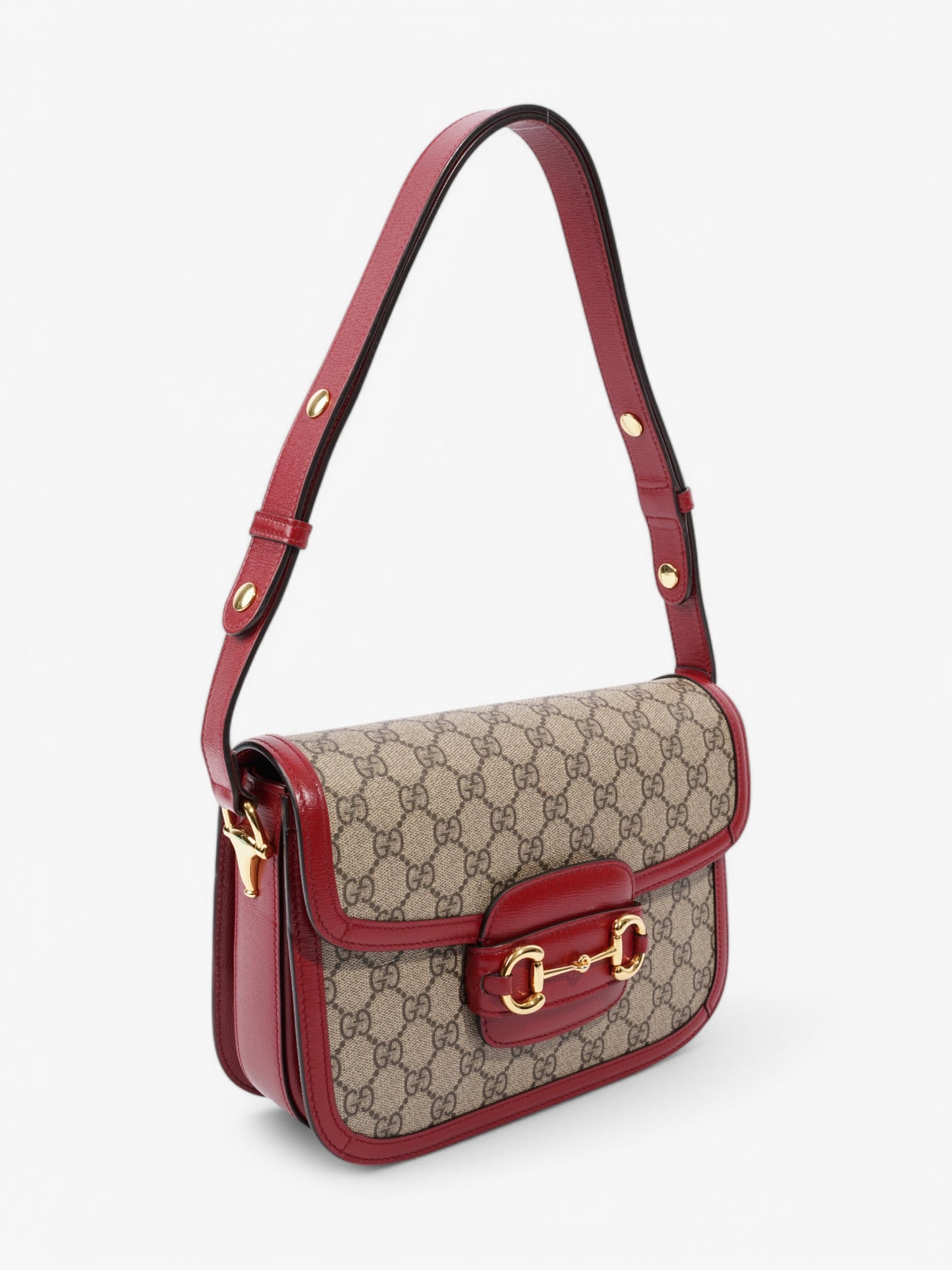 Gucci Horsebit 1955 Shoulder Bag in Coated GG Canvas with Red Leather Red / Monogram Coated Canvas