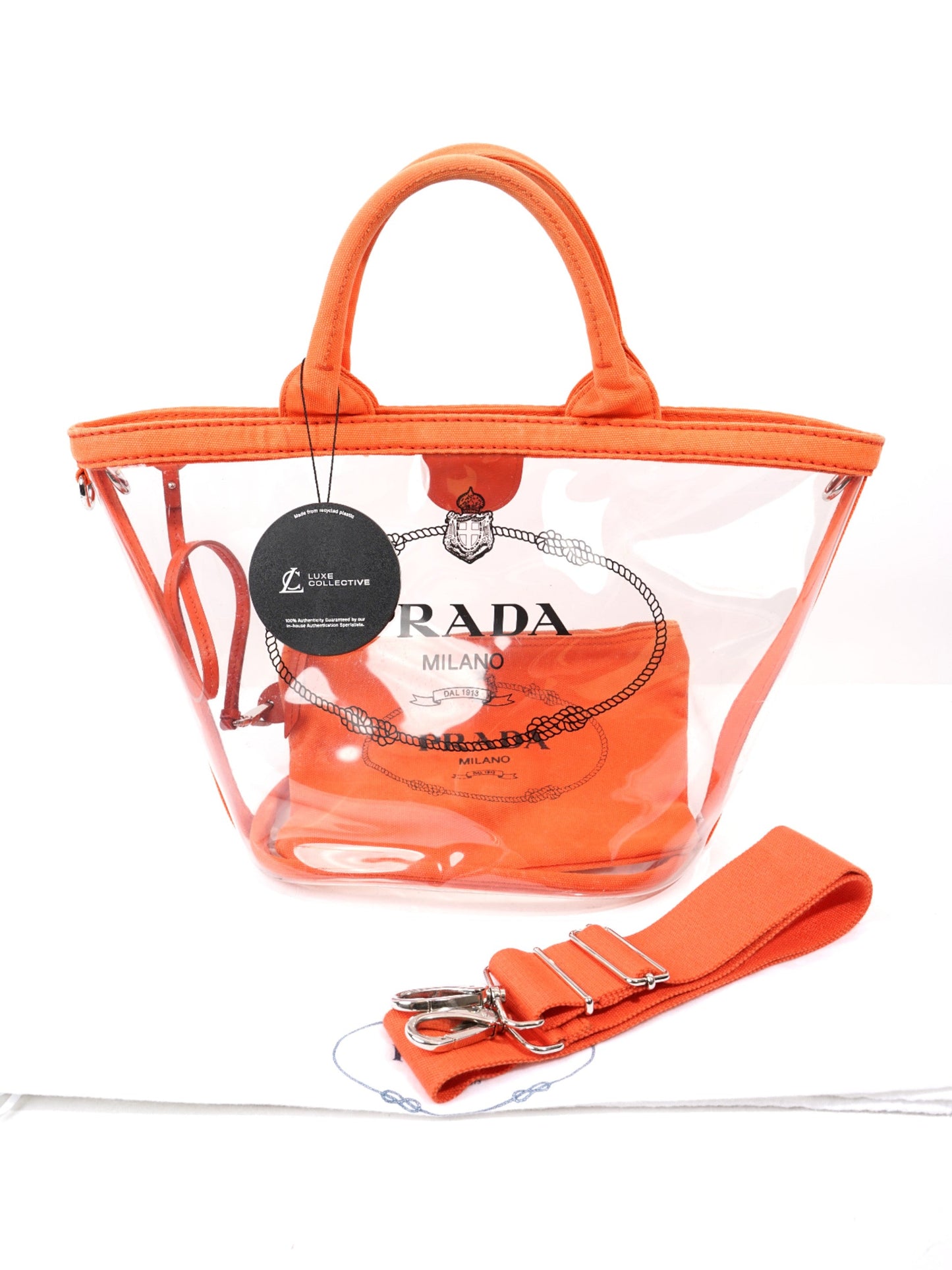 Prada PVC Clear Logo-Print Tote Orange  / Clear  PVC