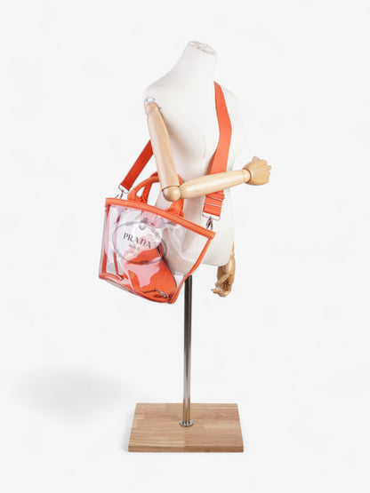 Prada PVC Clear Logo-Print Tote Orange  / Clear  PVC