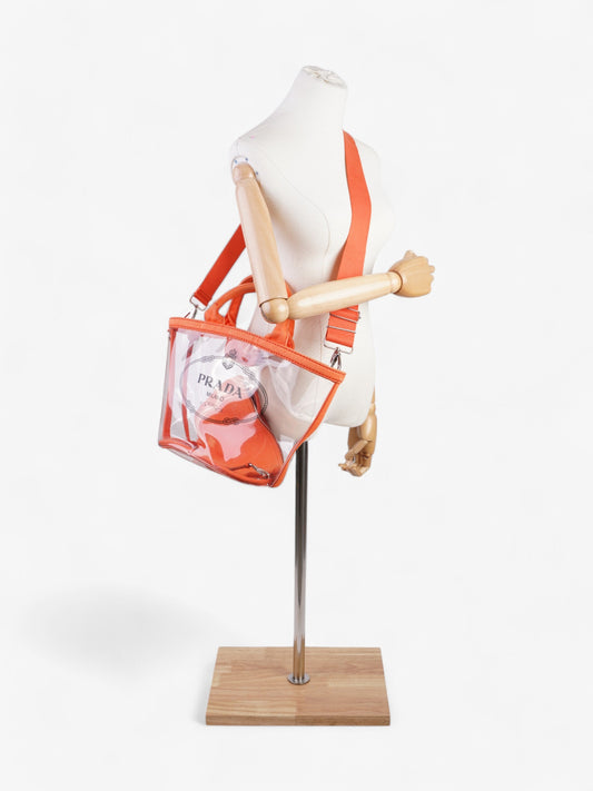Prada PVC Clear Logo-Print Tote Orange  / Clear  PVC