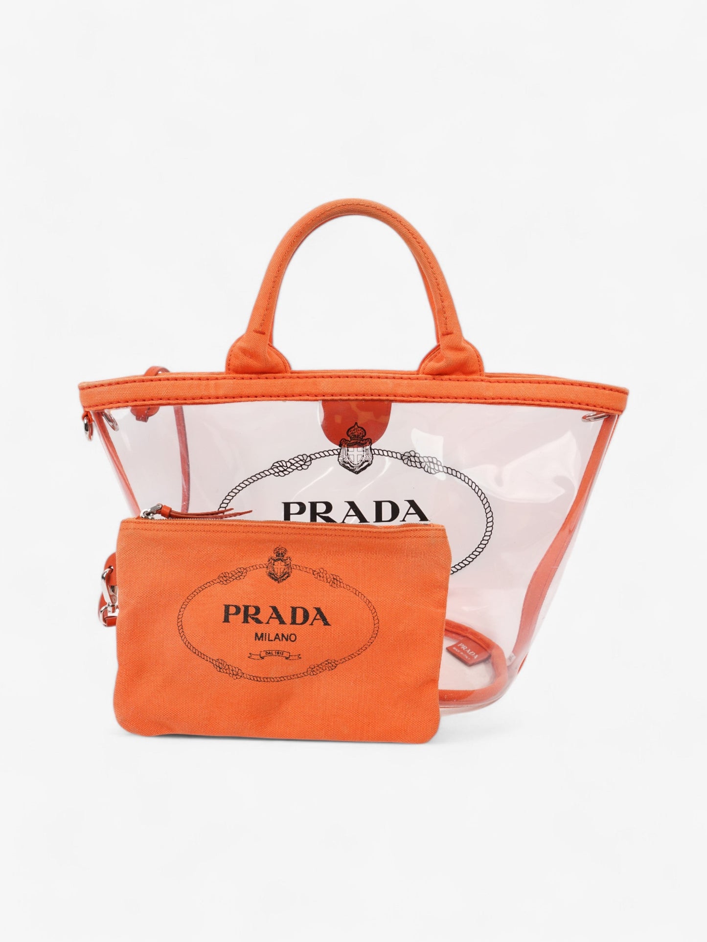 Prada PVC Clear Logo-Print Tote Orange  / Clear  PVC