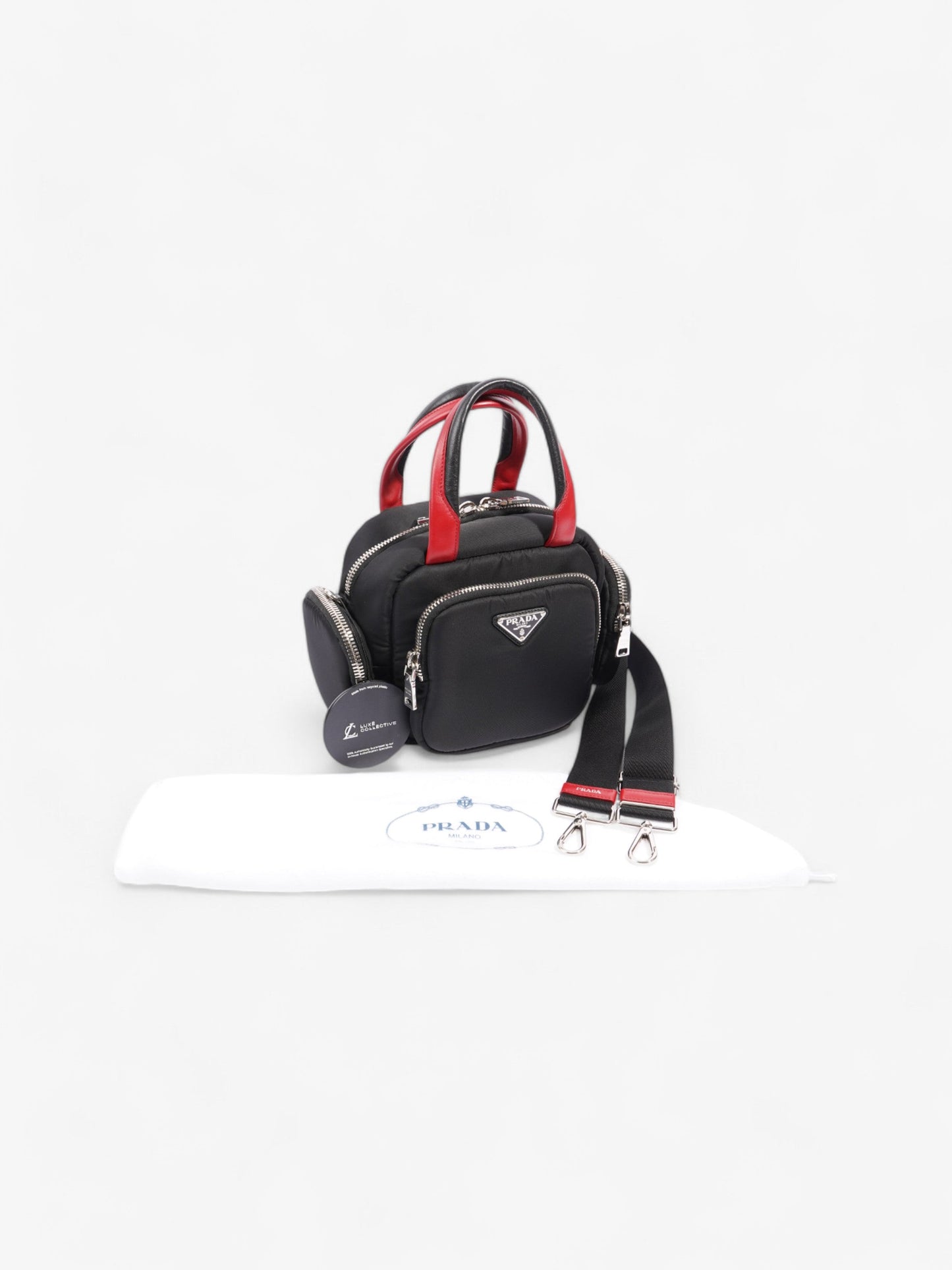 Prada Triangle Nylon Shoulder Bag Black / Red  Nylon, Leather