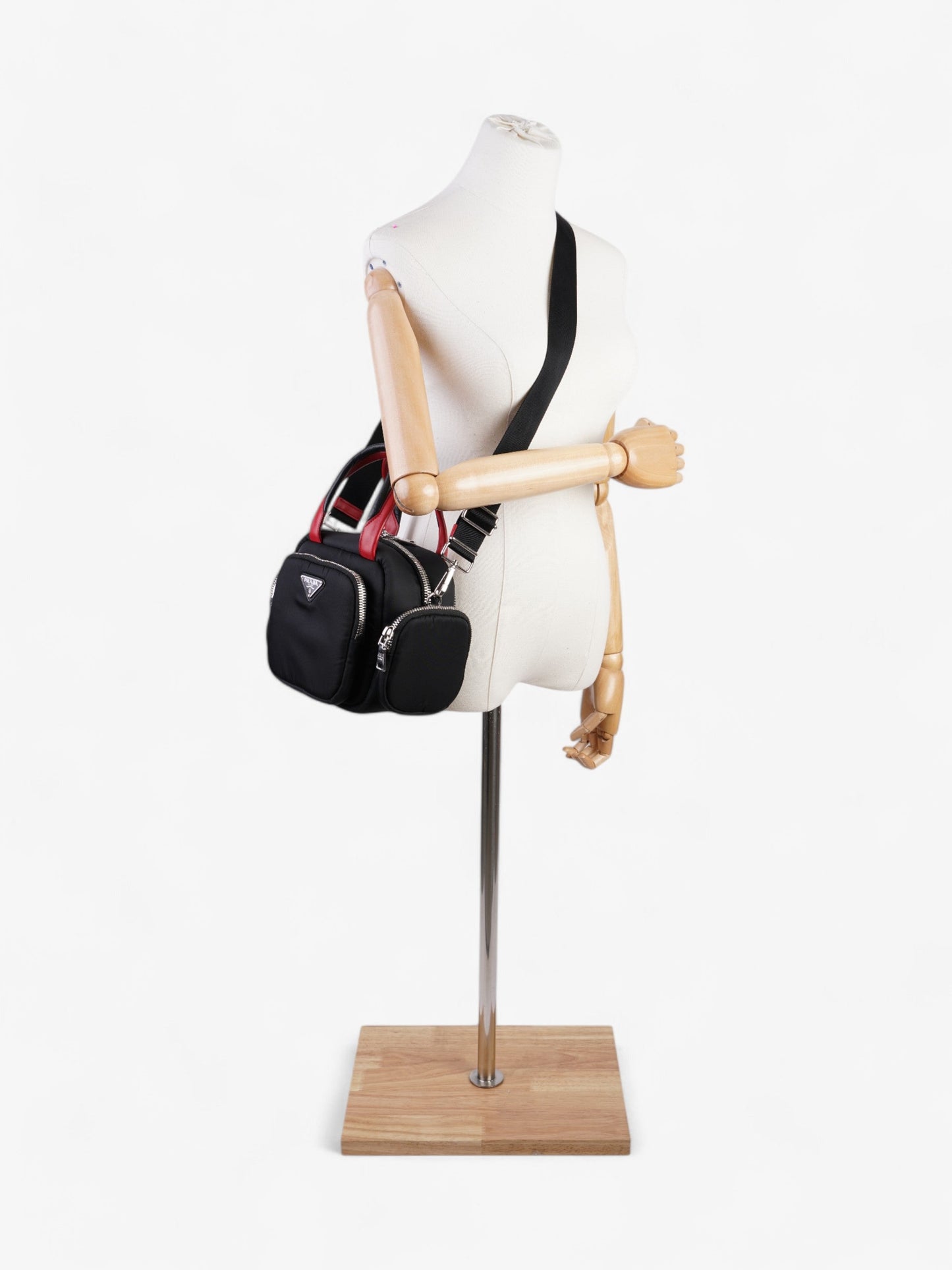 Prada Triangle Nylon Shoulder Bag Black / Red  Nylon, Leather