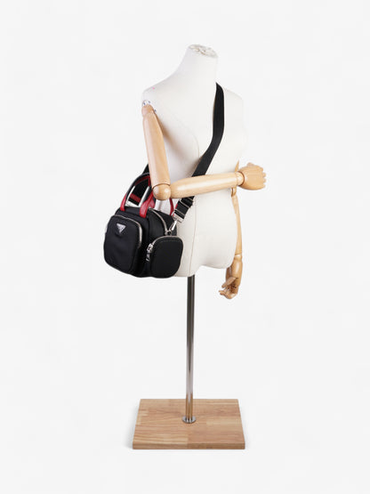 Prada Triangle Nylon Shoulder Bag Black / Red  Nylon, Leather