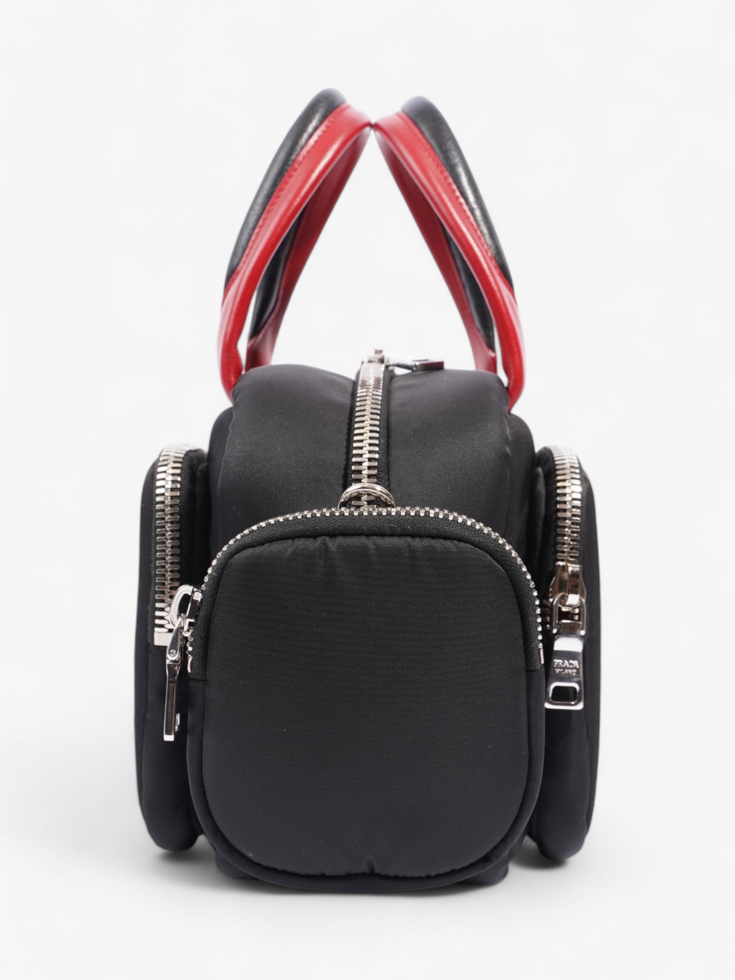 Prada Triangle Nylon Shoulder Bag Black / Red  Nylon, Leather