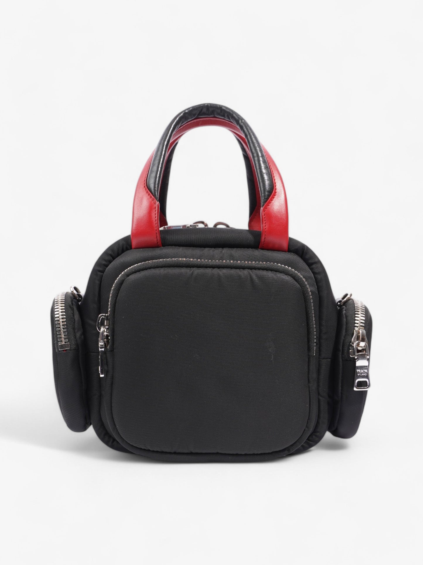 Prada Triangle Nylon Shoulder Bag Black / Red  Nylon, Leather