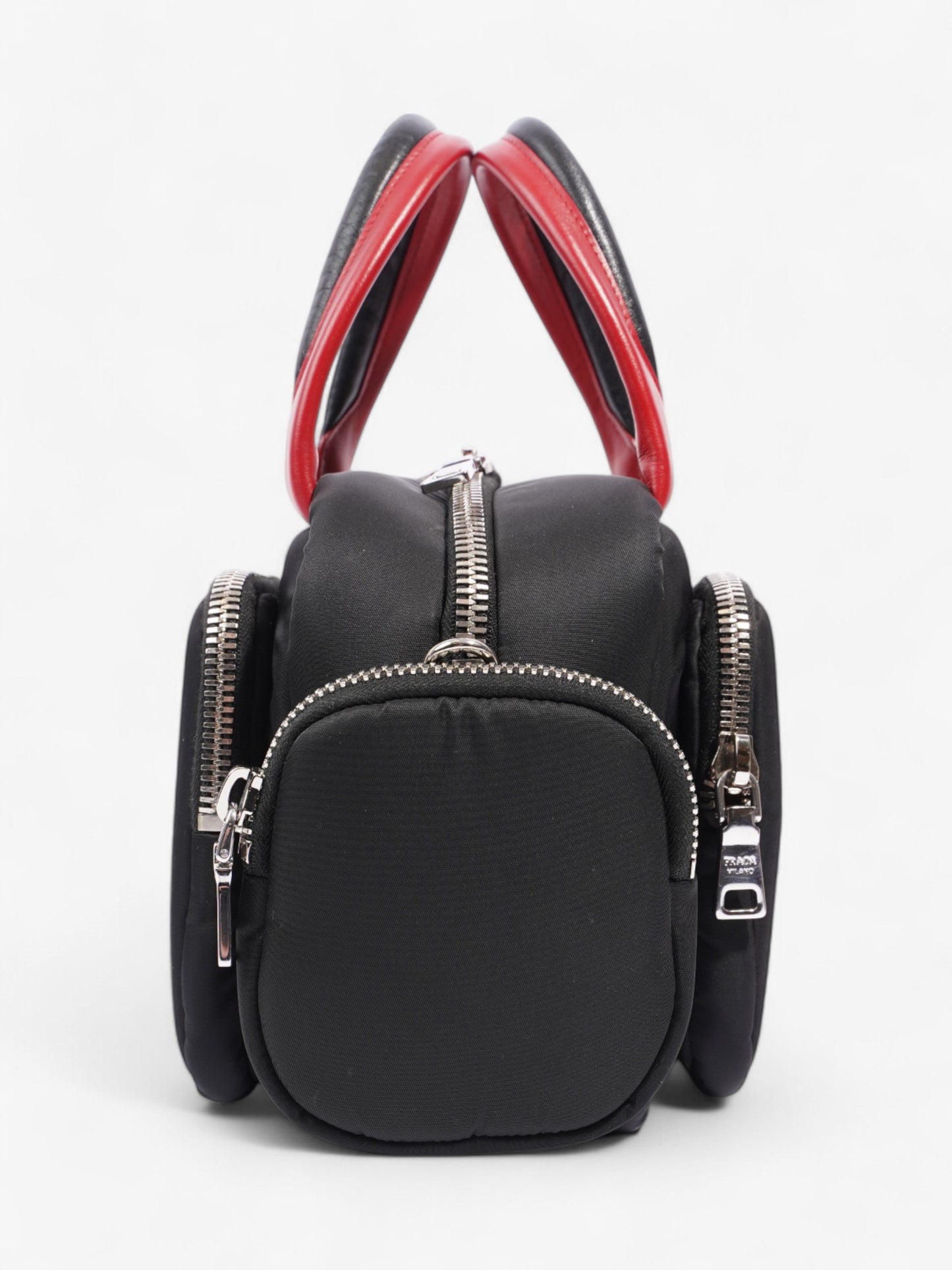 Prada Triangle Nylon Shoulder Bag Black / Red  Nylon, Leather