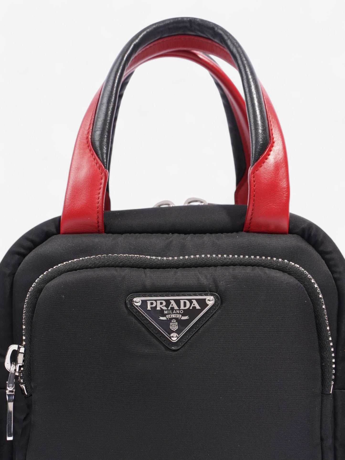 Prada Triangle Nylon Shoulder Bag Black / Red  Nylon, Leather