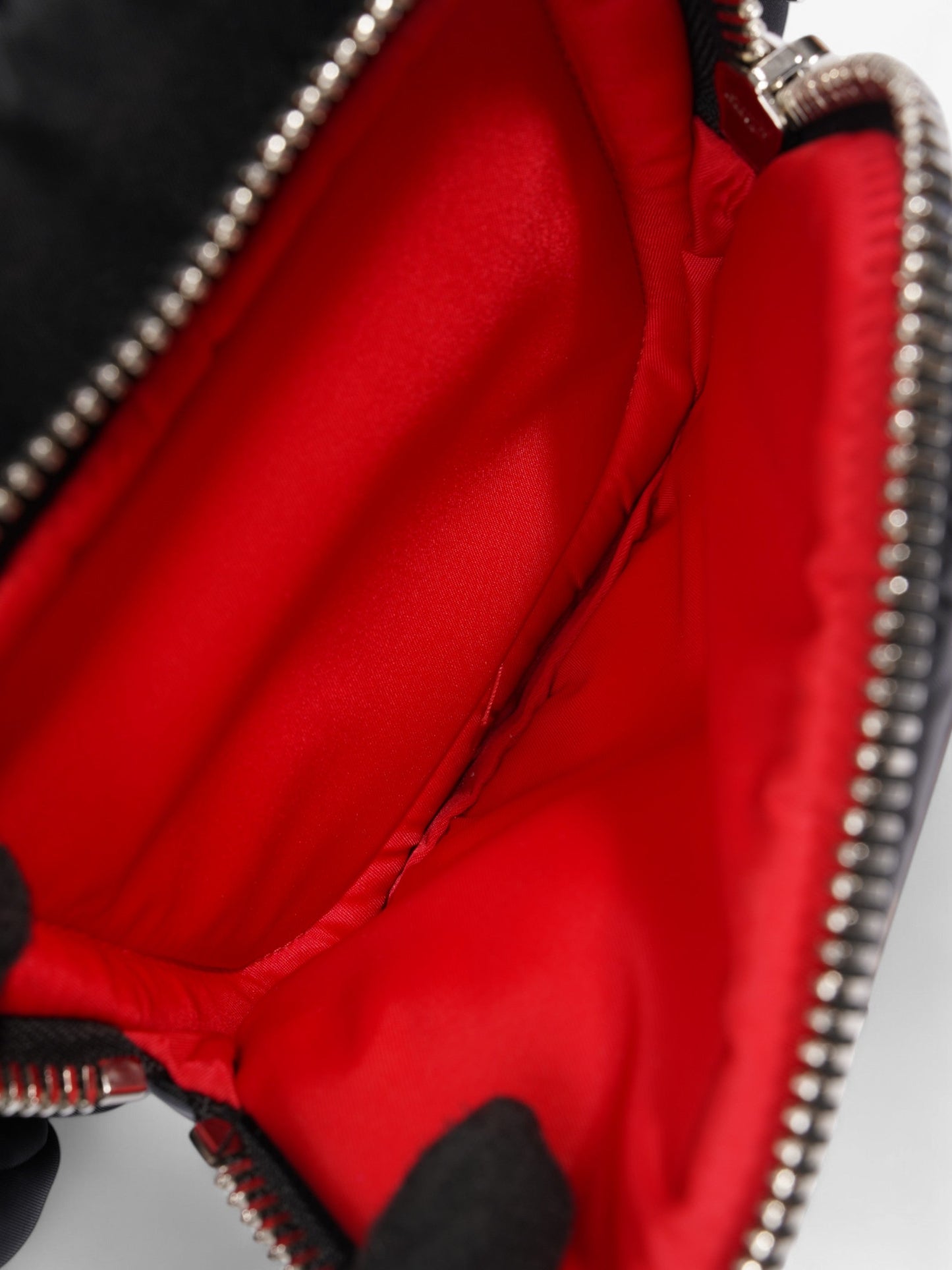 Prada Triangle Nylon Shoulder Bag Black / Red  Nylon, Leather
