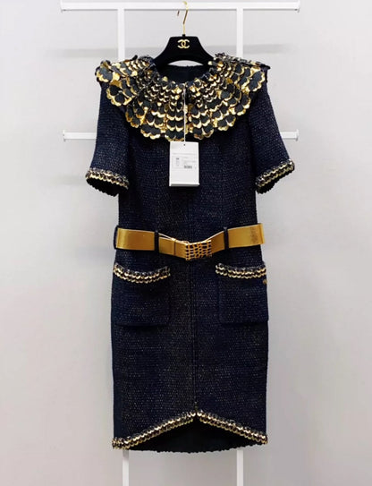 Chanel 19A Black Gold Tweed Dress