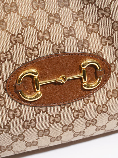 Gucci Horsebit 1955 Tote Beige / Brown Canvas