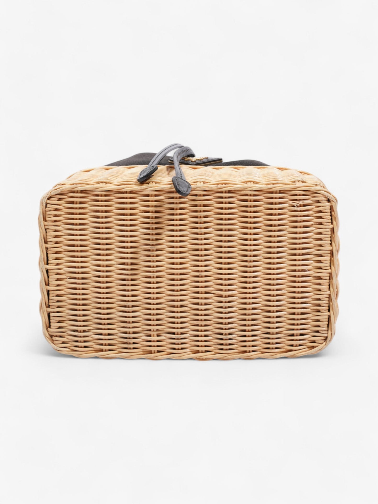 Prada Canvas and Wicker Drawstring Bucket Bag Black Cotton