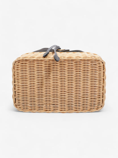 Prada Canvas and Wicker Drawstring Bucket Bag Black Cotton