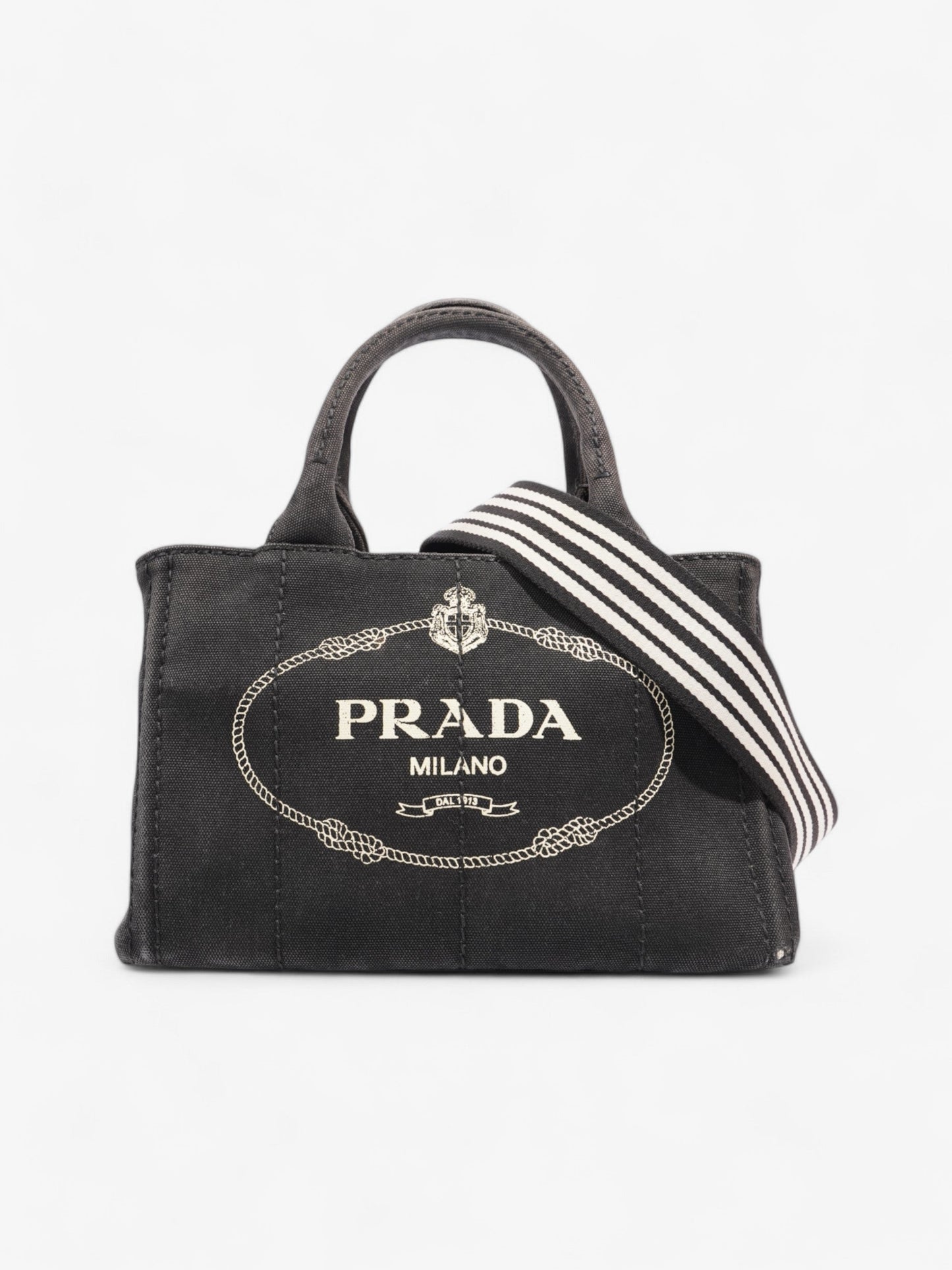 Prada Canvas Tote Black / White Cotton