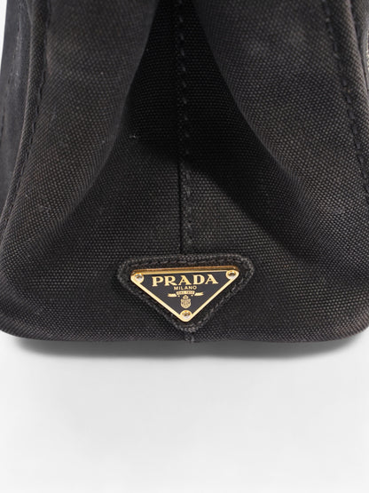 Prada Canvas Tote Black / White Cotton